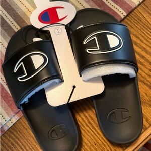 Champion Youth Black Slides with Logo! NWT!